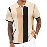 Men's Fashion Polo Shirts Vintage Striped Knitting Shirts Casual Slim Fit Golf Shirts