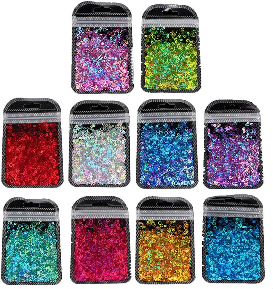 10 Colors DIY Resin Filling Sequins Hollow Round Shape Holographic Chunky Glitter Sequin for Nail Art Candle Resin Colorant for Epoxy Resin, Art Resin Crafts Making