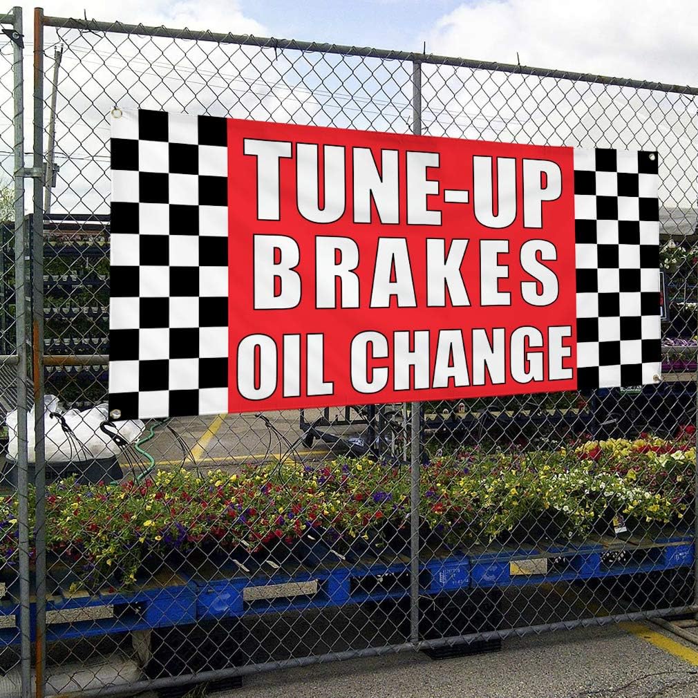 Vinyl Banner Multiple Sizes Tune-Up Brakes Oil Change #1 Automotive Outdoor Weatherproof Industrial Yard Signs Red 4 Grommets 16x40Inches