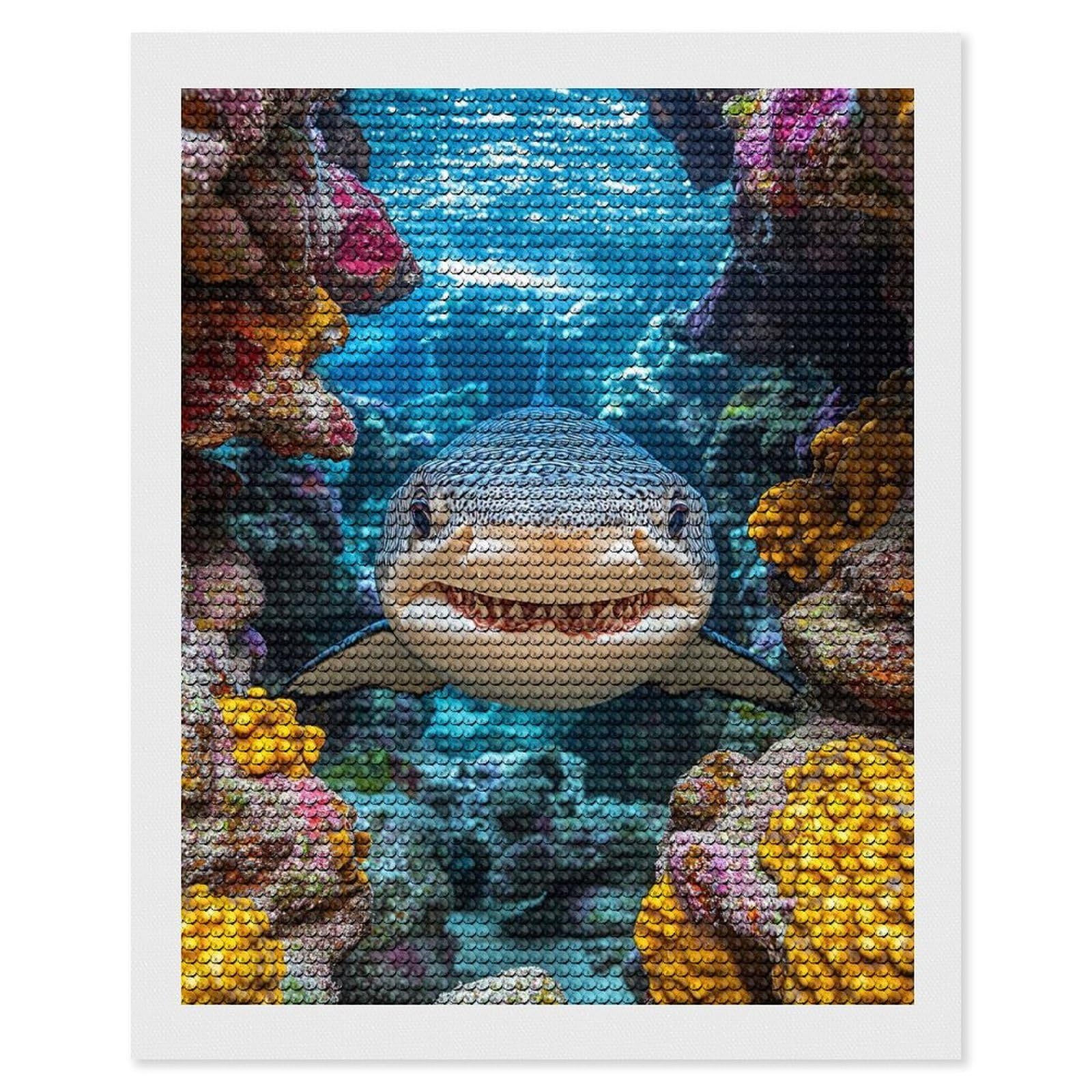 Junmoney Leopard Shark Portrait in Coral Reef Diamond Painting Set 16"x20", Modern Decor, for Beginners, Printed Canvas, Thoughtful Handmade Gift, with Tool Kit