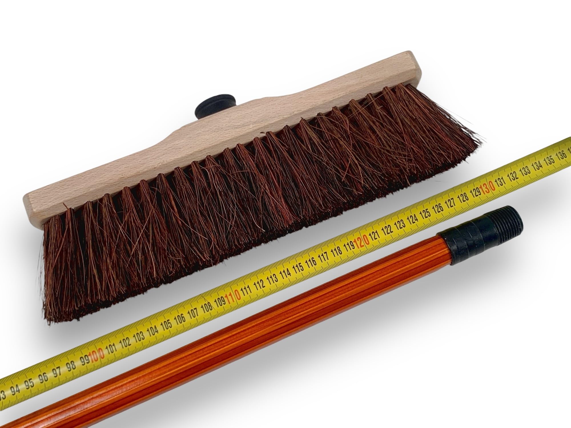 KAROP'S Balai de Cour Traditionnel 70 mm Bois Vernis Fibre mélange bassine Arenga Manche Bois Vernis Teinte Cannelle 30 cm