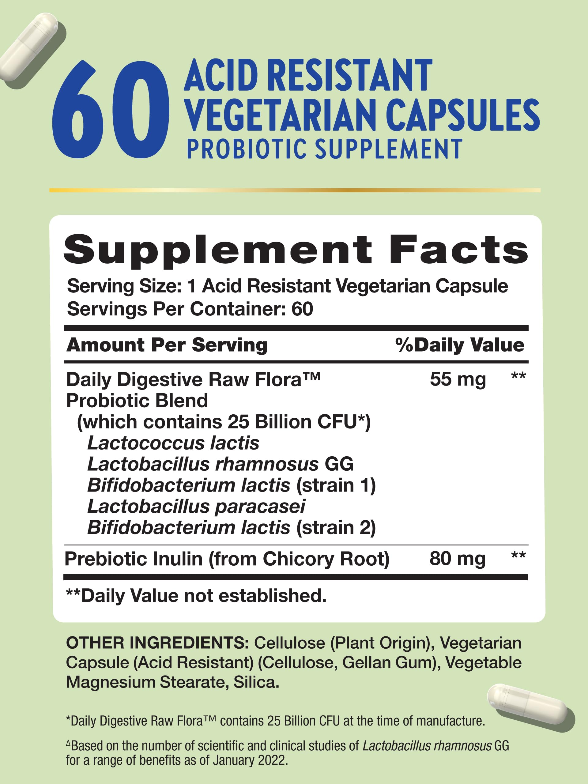 Raw Flora Probiotic with Prebiotics | 25 Billion CFU | Daily Digestive Capsules | Vegetarian & Gluten Free Supplement for Men and Women | by Nature's Truth