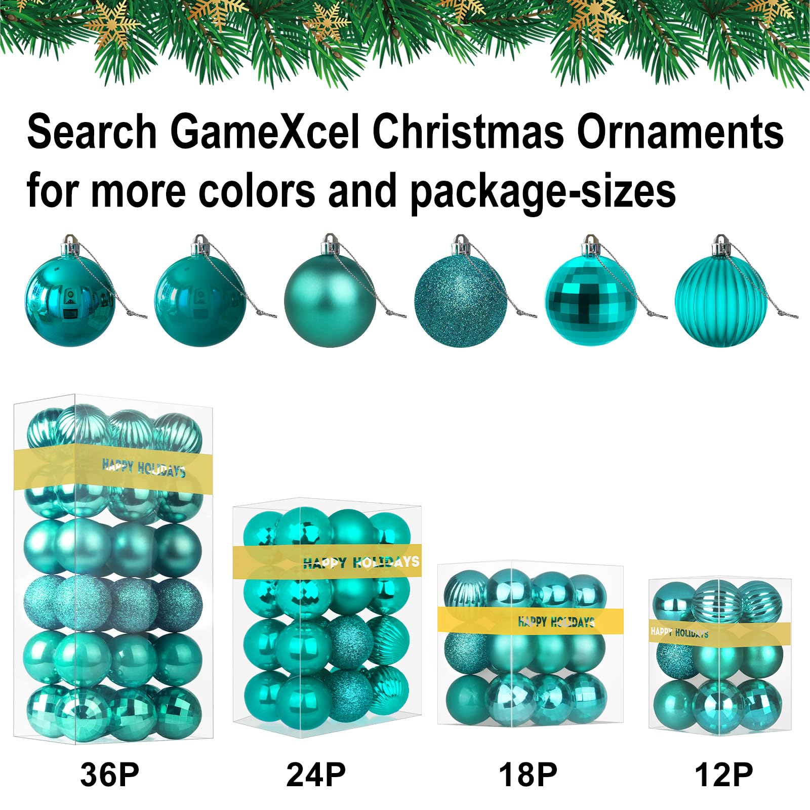 Lot de 18 grandes boules de Noël incassables à suspendre pour anniversaire, Halloween, vacances, mariage (bleu sarcelle)