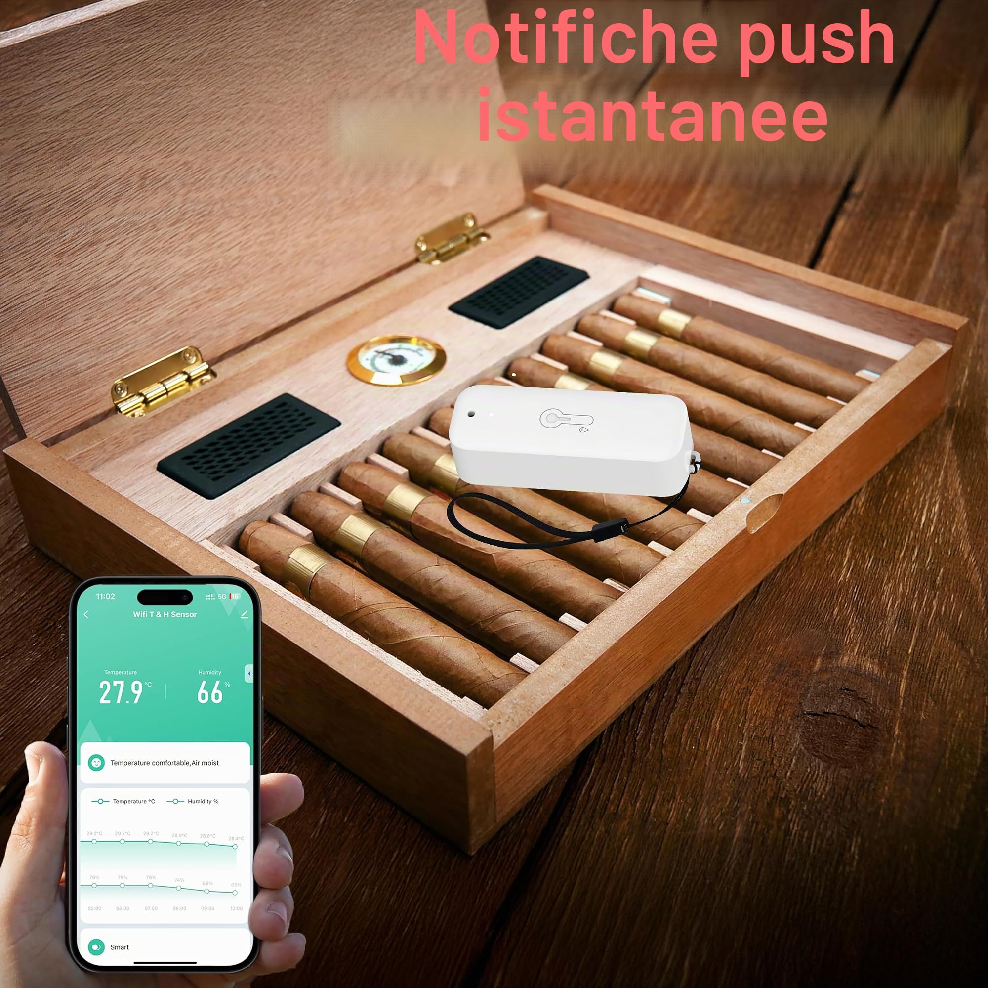 Sensore di temperatura e umidità wireless per interni ed esterni con allarme di notifica app remota, per serra, cantina vino (1 pezzo) (4 pezzo)