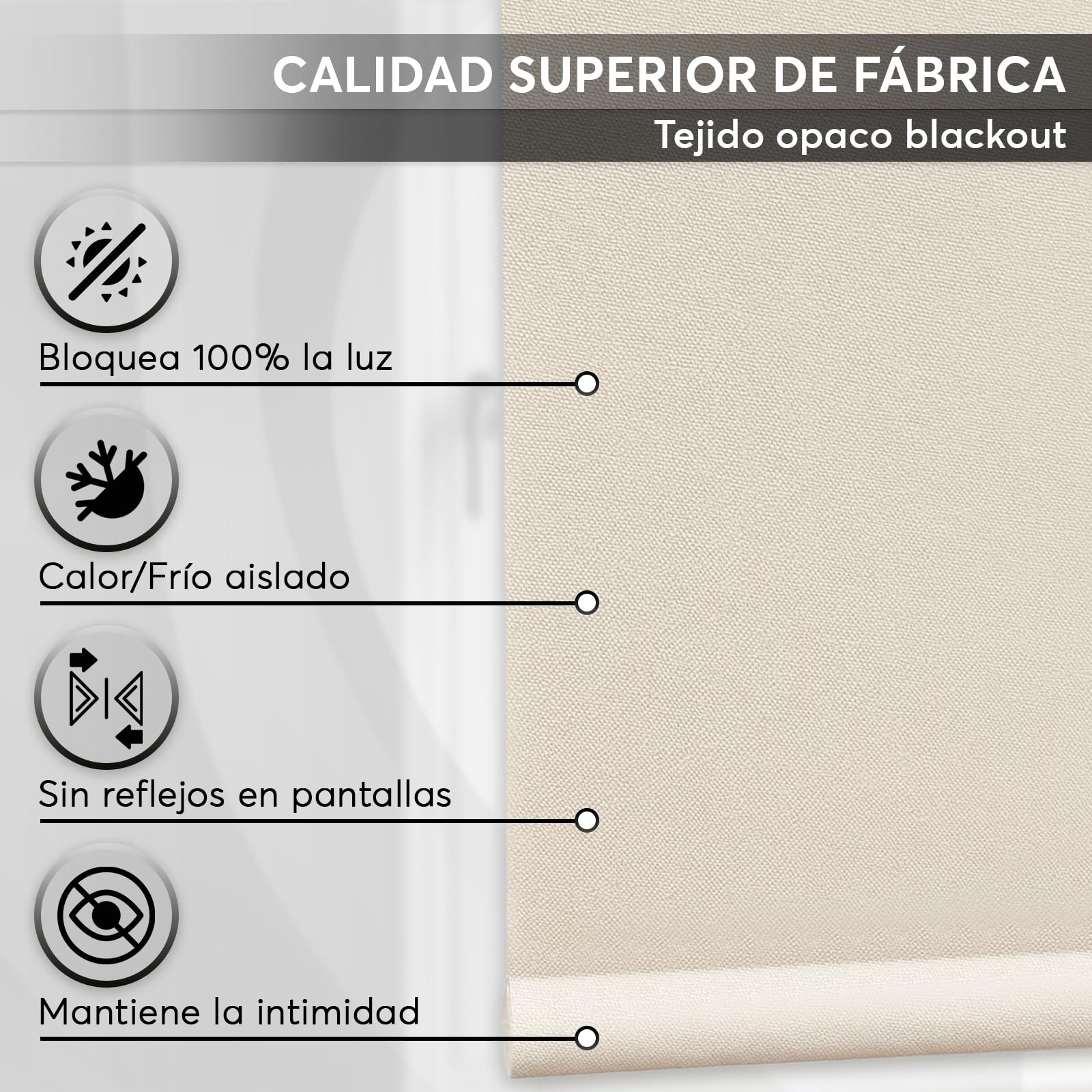 DECORESTOR Estor Enrollable Opaco Térmico a Medida 220 x 160 - Arena - Persiana Blackout para Ventanas y Puertas - Interior y Exterior - Bloquea 100% Luz y Aisla Temperatura - Ideal en Pared o Techo — view 3