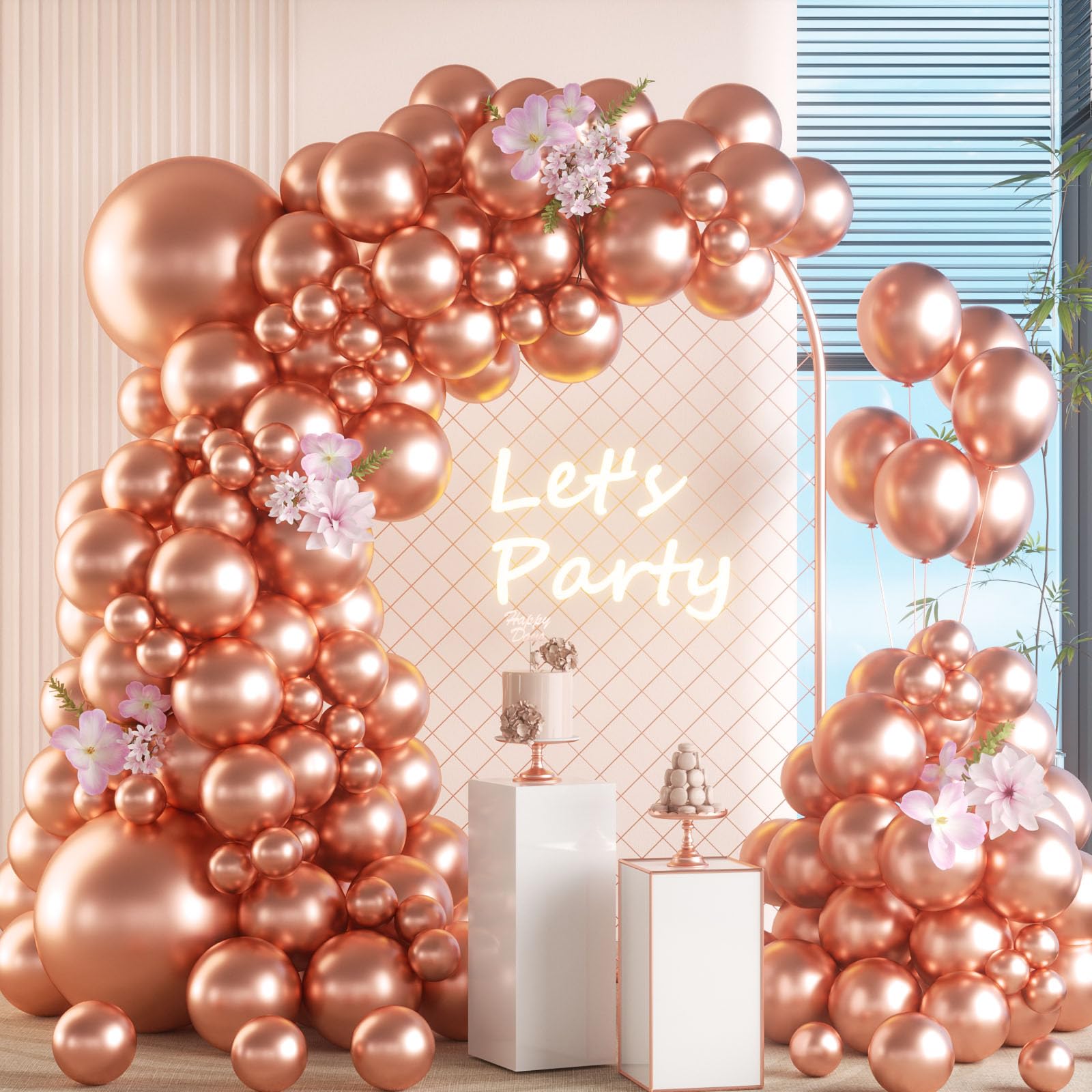 Rose Gold Balloons - 105pc Metallic Arch Set, Sizes 18, 12, 10, 5 Inch Latex Balloons for Birthday, Baby Shower, Wedding Party Decor — image 1