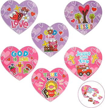 Haooryx Heart Shape Jigsaaw Puzzle - 12 Pcs Valentines Day Heart Jesus Love You Religious Jigsaw Challenging Family Puzzles Home Decor Birthday Spring Easter Party Gift Interlock Perfectly Men Women