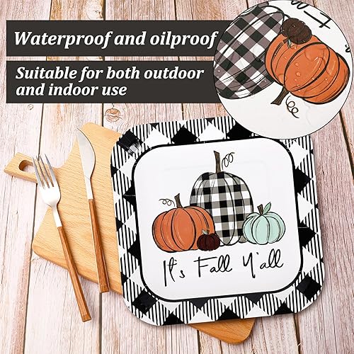 Miniatura 3 de Whaline 40 platos de papel de otoño de Acción de Gracias, platos desechables de calabaza a cuadros negros y blancos para cosecha de otoño, platos