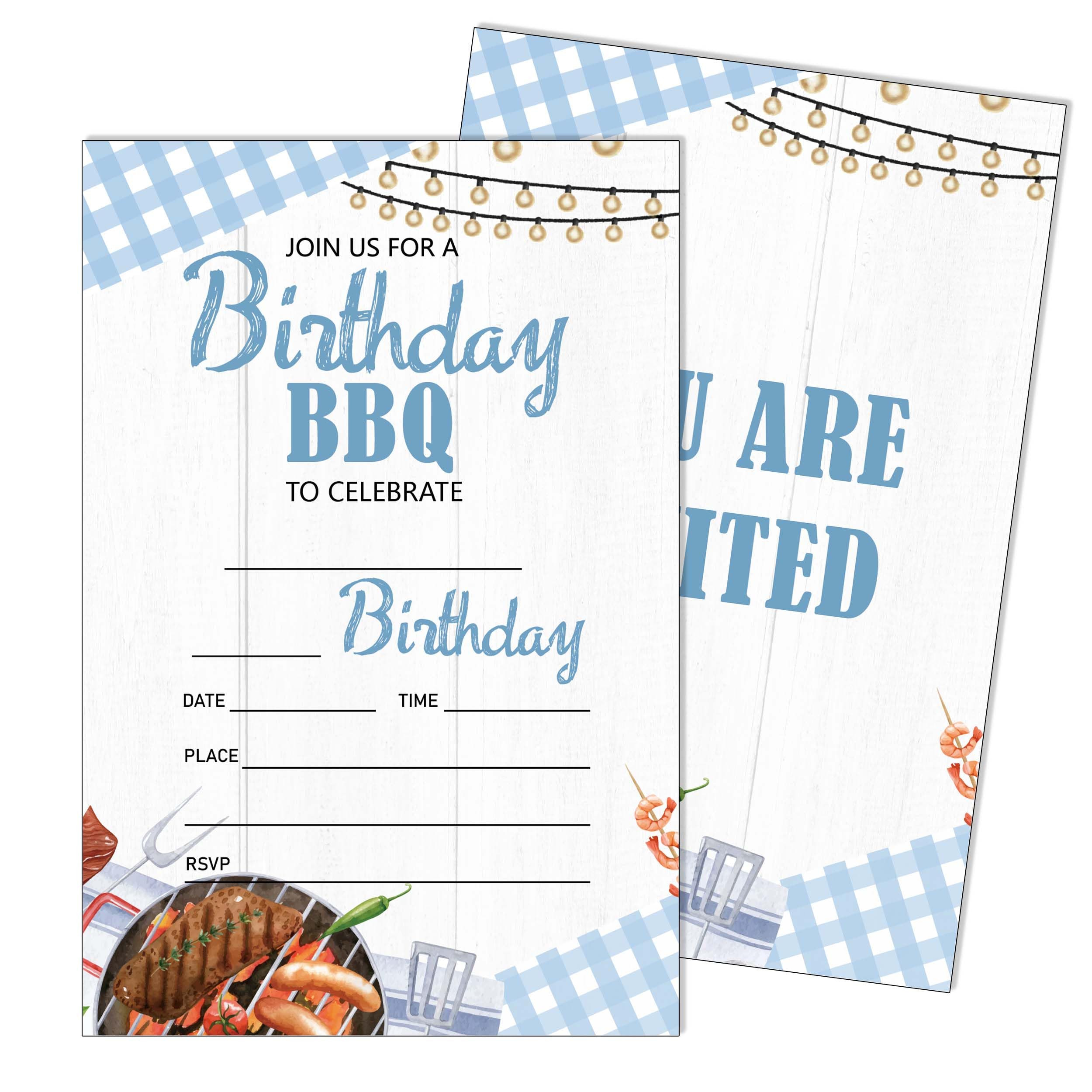 Eronm BBQ Birthday Party Invitation- 20 Pack Boys Birthday Invite with Envelopes- Summer Barbecue Theme Party Invitation Card for Girl- Double Sides