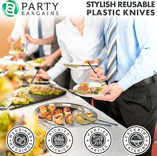 Miniatura 3 de PARTY BARGAINS Cuchillos desechables de plástico, paquete de 20 unidades, color oro marino, cubiertos de cocina de diseño moderno infinito, para