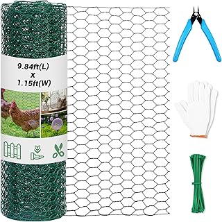 Chicken Wire Fence for Craft,13.78 x 118 Inch Lightweight Galvanized Hexagonal Chicken Wire Netting, Chicken Wire Mesh for Garden Poultry, Floral Chicken Wire Fencing with Gloves, Wire Ties and Plier