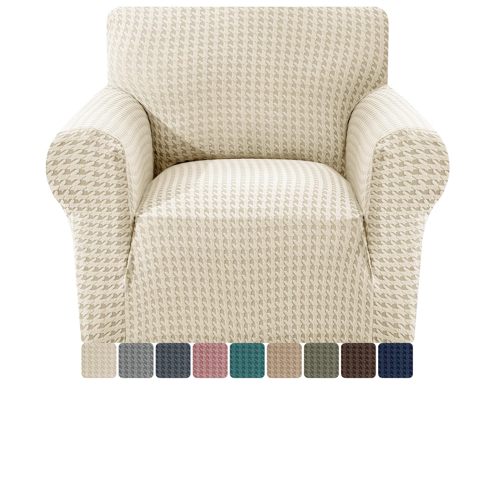 MAXIJIN Stretch Sofa Chair Slipcovers with Arms (31"-46 Chair Cover Armchair with Non-Slip Foam & Elastic Bottom, 1 Seater Dog Cat Pet Friendly Furniture Protector (Beige, 1 Seater) — image 1