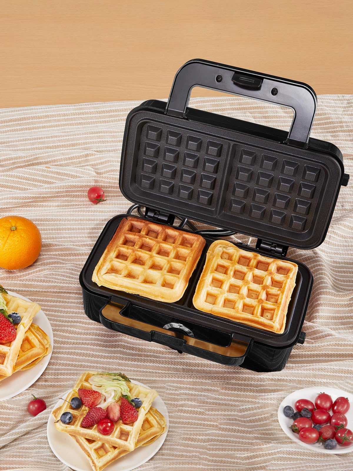 Sandwichera 3 en 1, 1200W Gofrera, Grill Sandwichera Plancha con Interruptor de Seguridad, 3 Placas Antiadherentes y Extraíbles, Control de Temperatura de 5 Velocidades y Manija Cold Touch