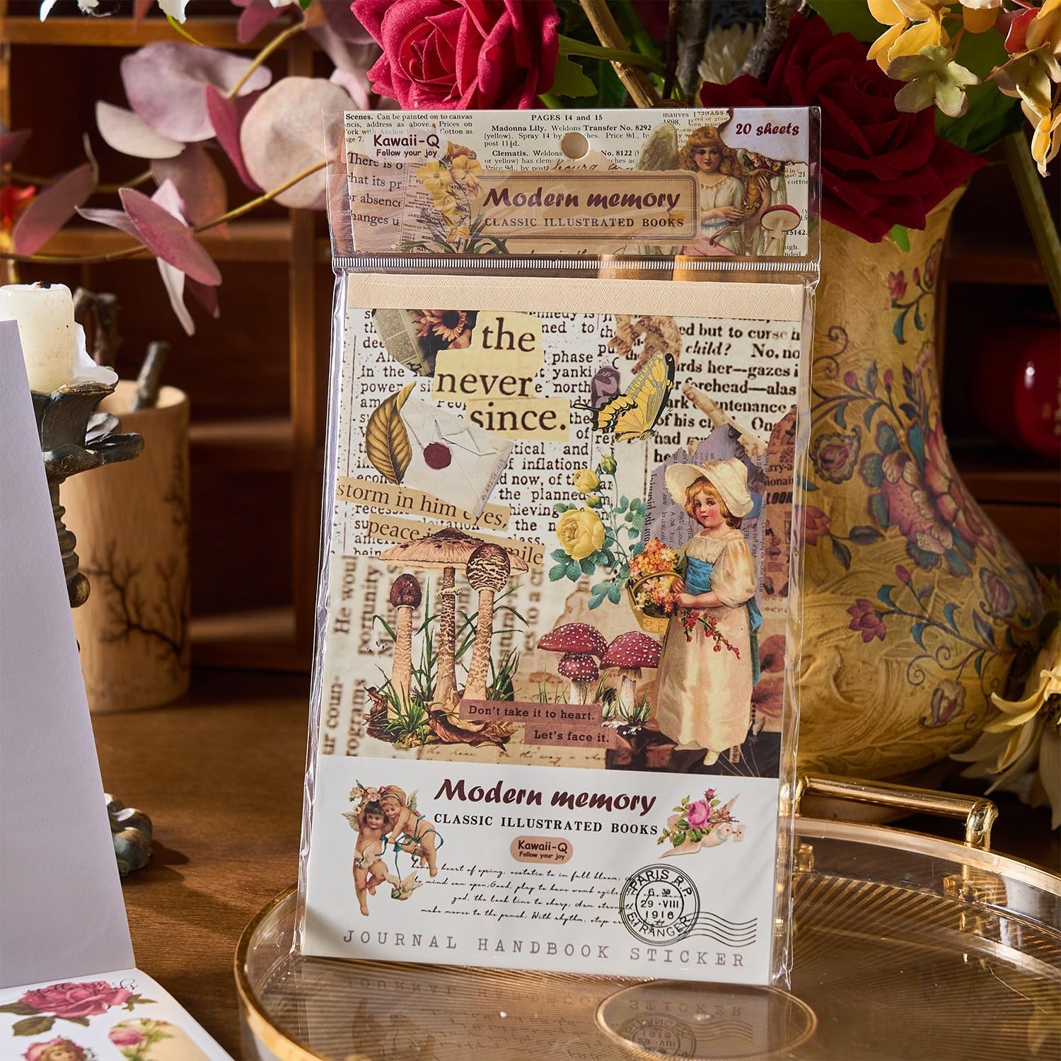 Dikuji Enterprise Pack of 4 Book,Morning Foam Sticker Book Modern Memory Thin Series of 20 DIY Decorative Stickers Without Repeating European and American Retro Hand Account (DS-KQ-846)