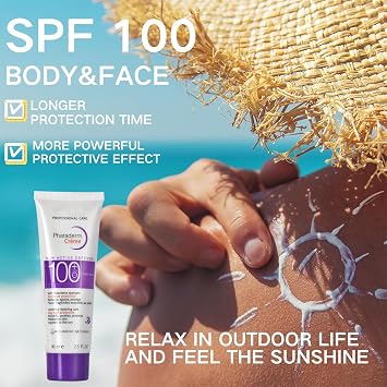 Sunscreen SPF 100+, Sun Cream SPF 100 PA+++, Very High Protection Suncream Factor 100, Very Water + Sweat Resistant, Refreshing, Ultra Light UV Protetion Face Sunscreen Non Greasy & Non Sticky (80ml）