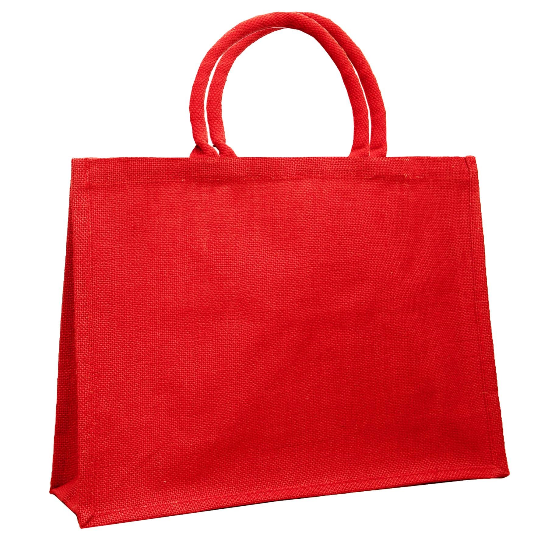 Roseley Strong Jute Shopping Bag Webbed Handles & Waterproof Lining Large Reusable Hessian Veggie Grocery Shopper Bag [Red]