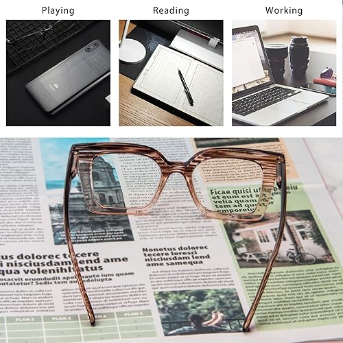 Miniatura 6 de KoKoBin Paquete de 3 elegantes lentes de lectura estilo Oprah con marco cuadrado para mujer, bloqueo de luz azul, cómodos lectores