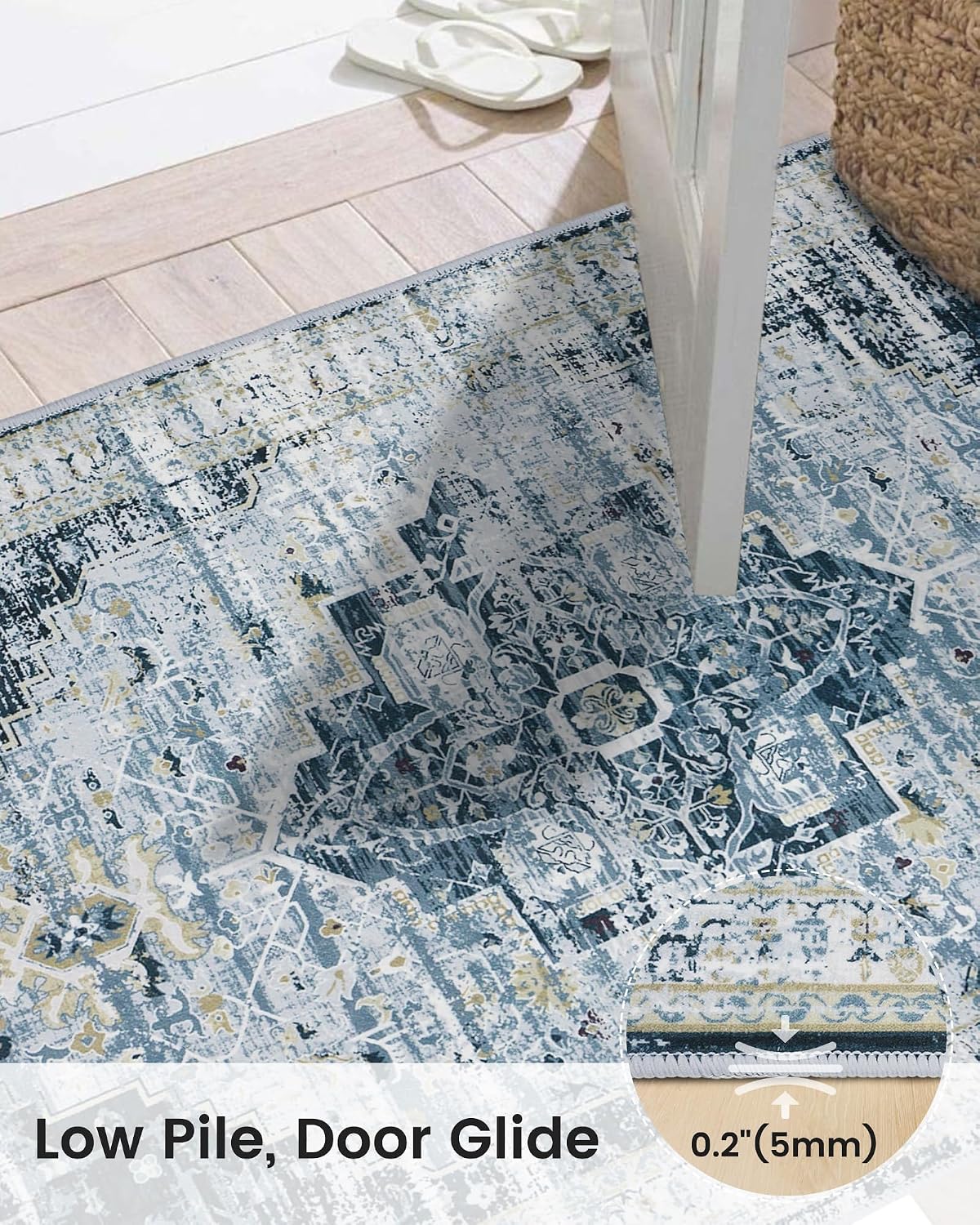 7x9 Area Rug for Living Room Non Slip Low Pile,Washable 9 x 7 Bohemian Area Rugs for Bedroom Indoor,7 Foot by 9 Foot Boho Ancient Gray Blue Mix Dining Room Carpet Modern,7'Ft x 9'Ft Office Desk Mat