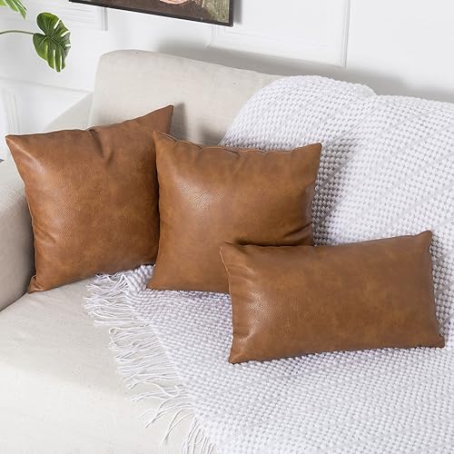 Miniatura 3 de PANOD Fundas de cojín cuadradas de piel sintética de alta calidad, modernas, decorativas, de lujo, para sofá, cama, automóvil al aire libre, 24 x 24