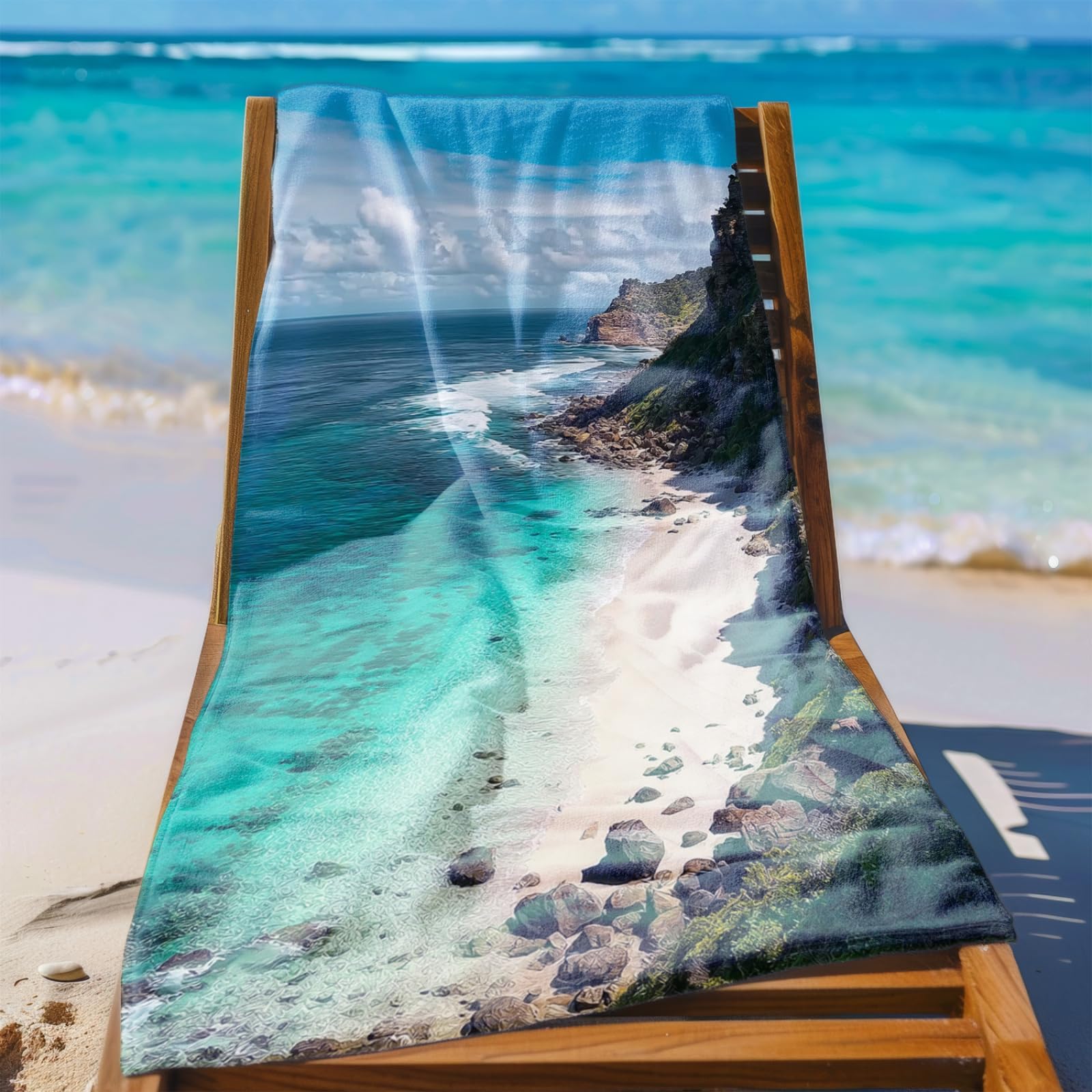 Tapis de Plage XXL Anti Sable Ocean Stone Vert Serviette Piscine Adulte,Natte De Plage Pliable, Voyage Accessoires De Plage Camping,Serviette de Bain Personnalisée