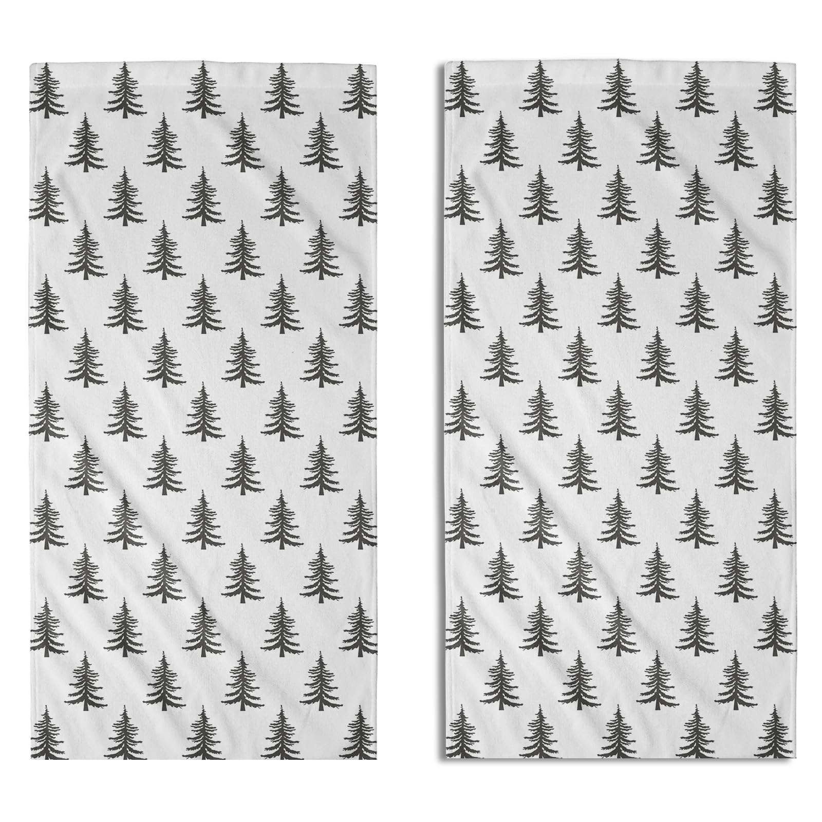 Aytipun Grey Gray White Christmas Hand Towels for Bathroom Set of 2 Xmas Tree Print Holiday Themed Decorative Handtowels Soft Absorbent Bath Towel for