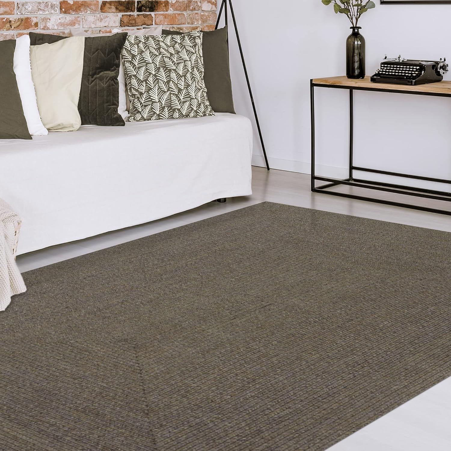 BNM Bohemian Indoor/Outdoor Area Rug with Solid Braided Pattern, Perfect for Backyard, Patio, Office, Living Room, Hardwood, Tile, or Carpet Cover, Floor Decor, 3' x 5', Latte