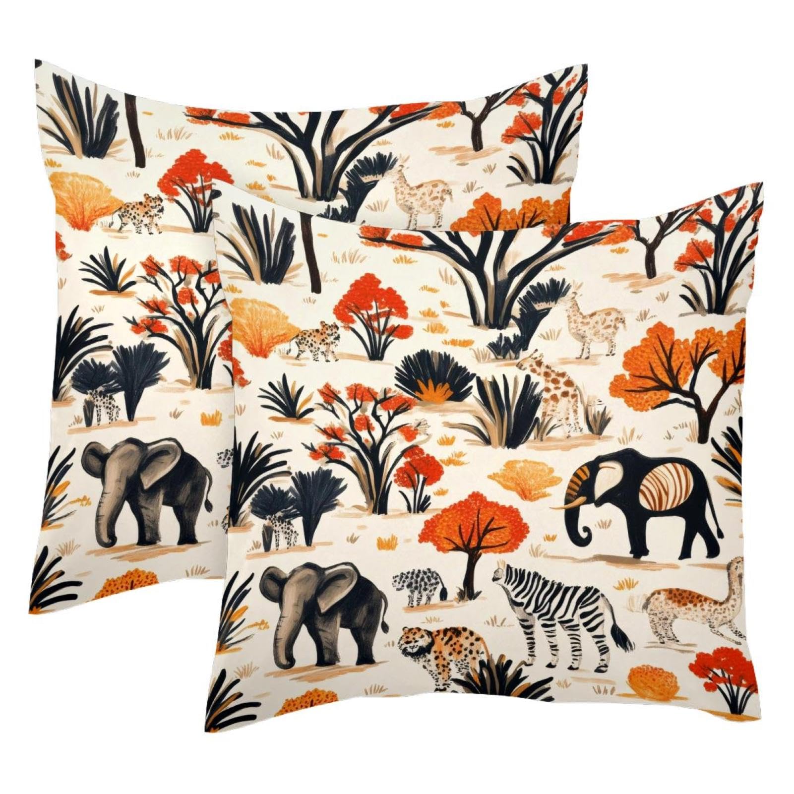Housse de coussin en velours motif animaux africains 50x50 cm lot de 2