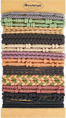 Boho Hair Ties Bracelets for Women, 24PCS Hair Tie Bracelets 6 Styles Boho Hair Accessories 10 Colors Hair Ties No Damage for Thick Hair