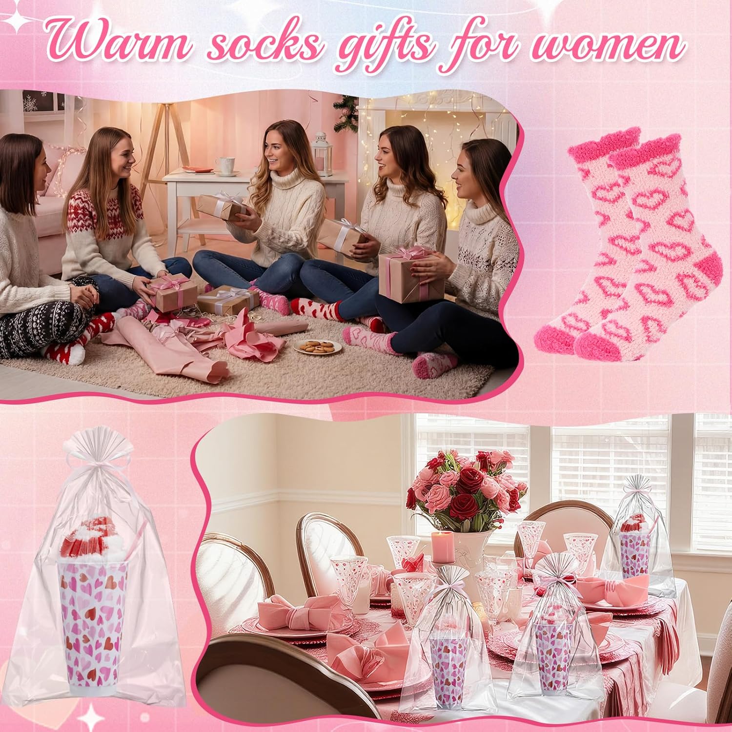 Funtery Galentine's Day Fuzzy Socks Gifts for Women Bulk Valentine Party Stuffers Pink Heart Cup Sock Gift - Image 5