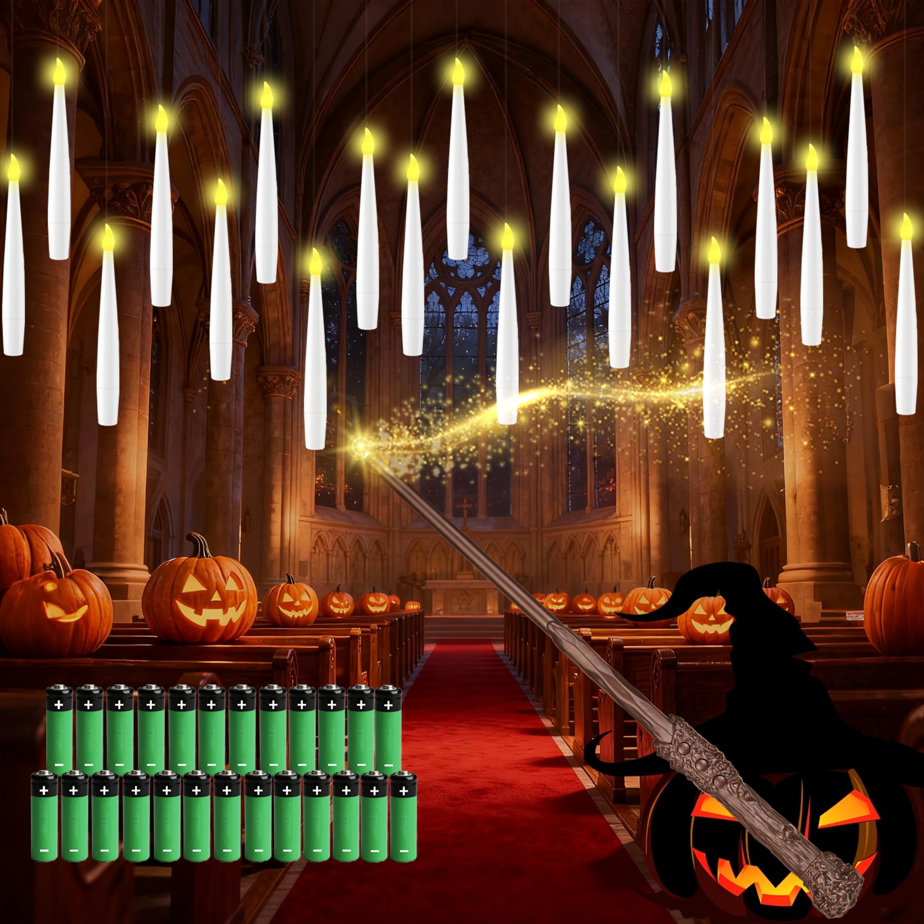 lasesasies 24 Pcs Floating Candles with Magic Wand Remote, Flickering Flameless Candles, Floating Led Candles with Battery Operated for Halloween Christmas Wedding Birthday Party Decorations