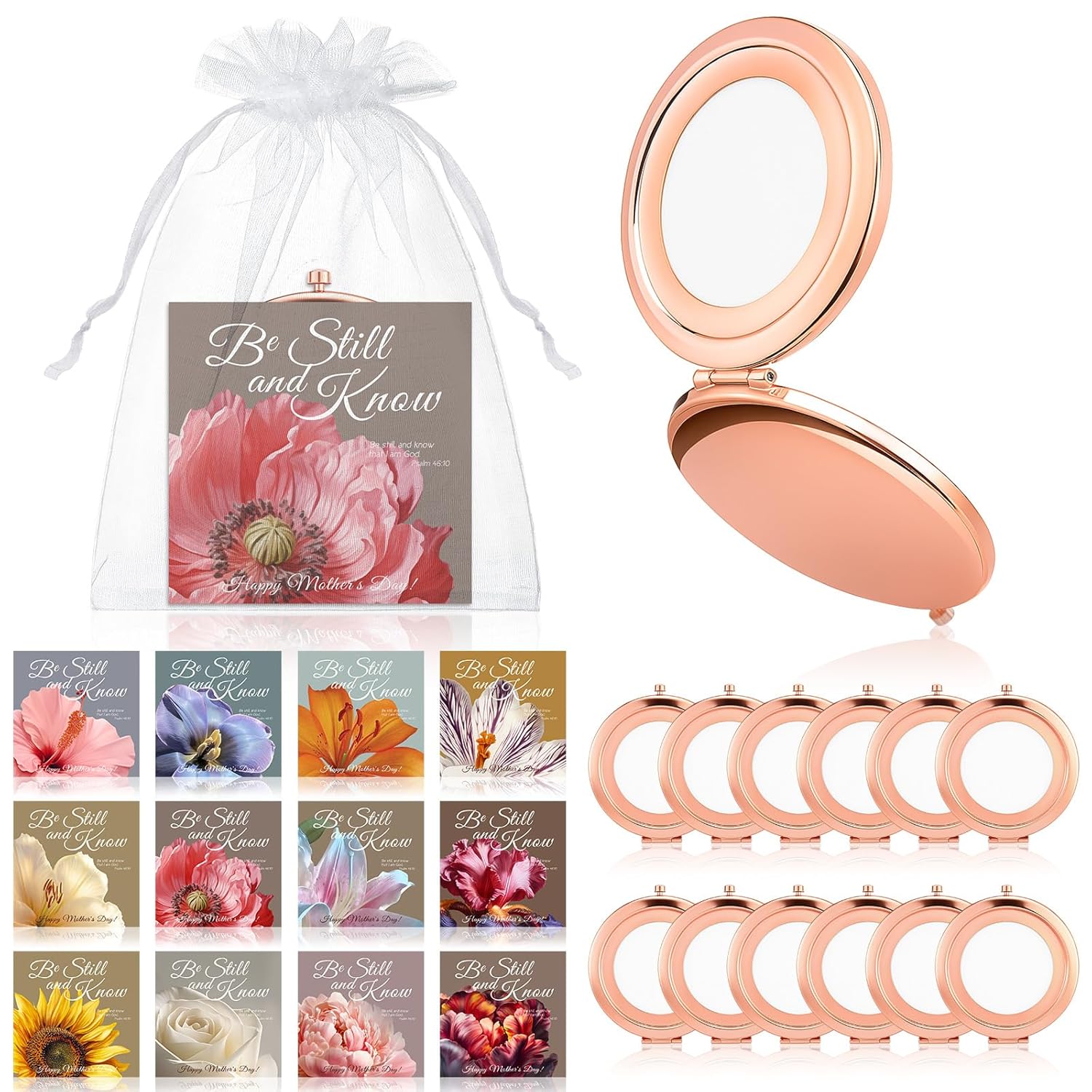 36pcs/12sets Christian Mothers Day Bulk Gifts for Church Happy Mother's Day Bible Verse Cards with Makeup Compact Pocket Mirror Religious Christian Gifts for Women for Mom Gift Prayer Supplies