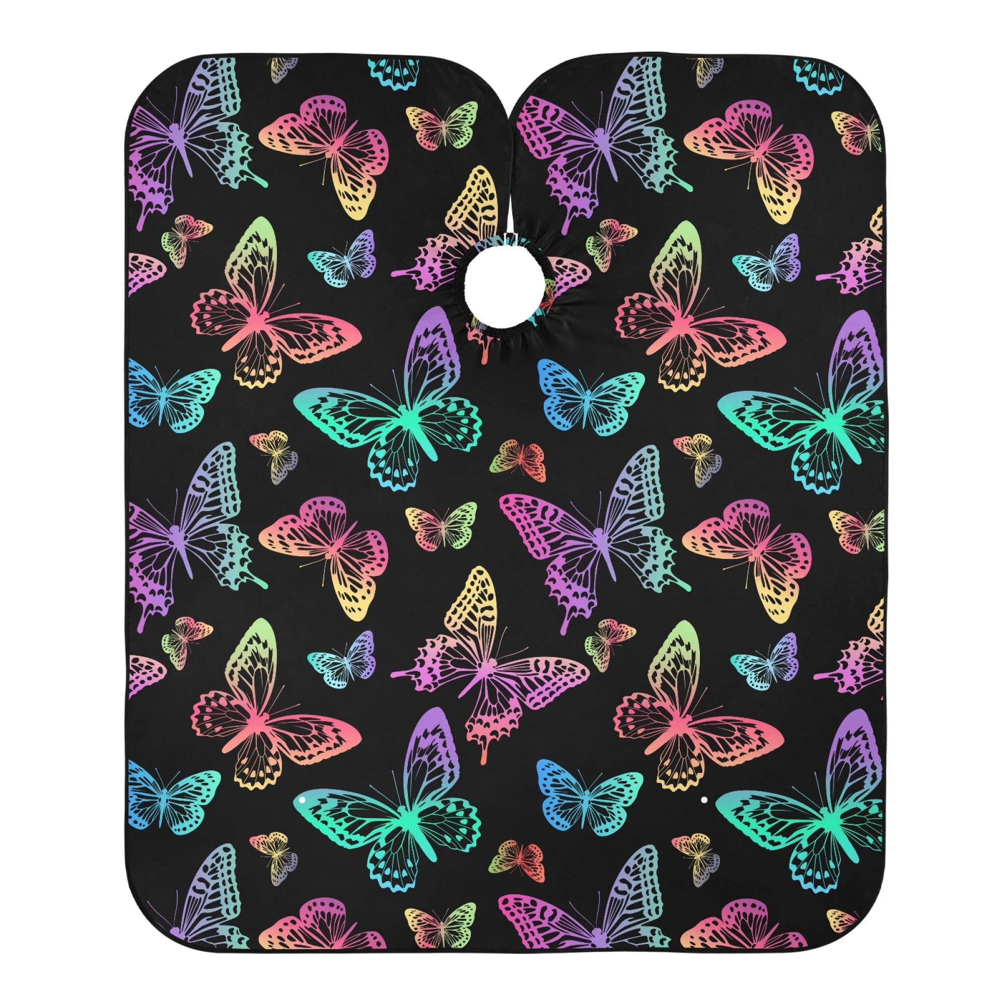 ALAZA Rainbow Butterfly Print Waterproof Barber Cape for Men Women Beard Shaving Bib Apron Professional Hair Cutting Cloth, 65 x 55 inch