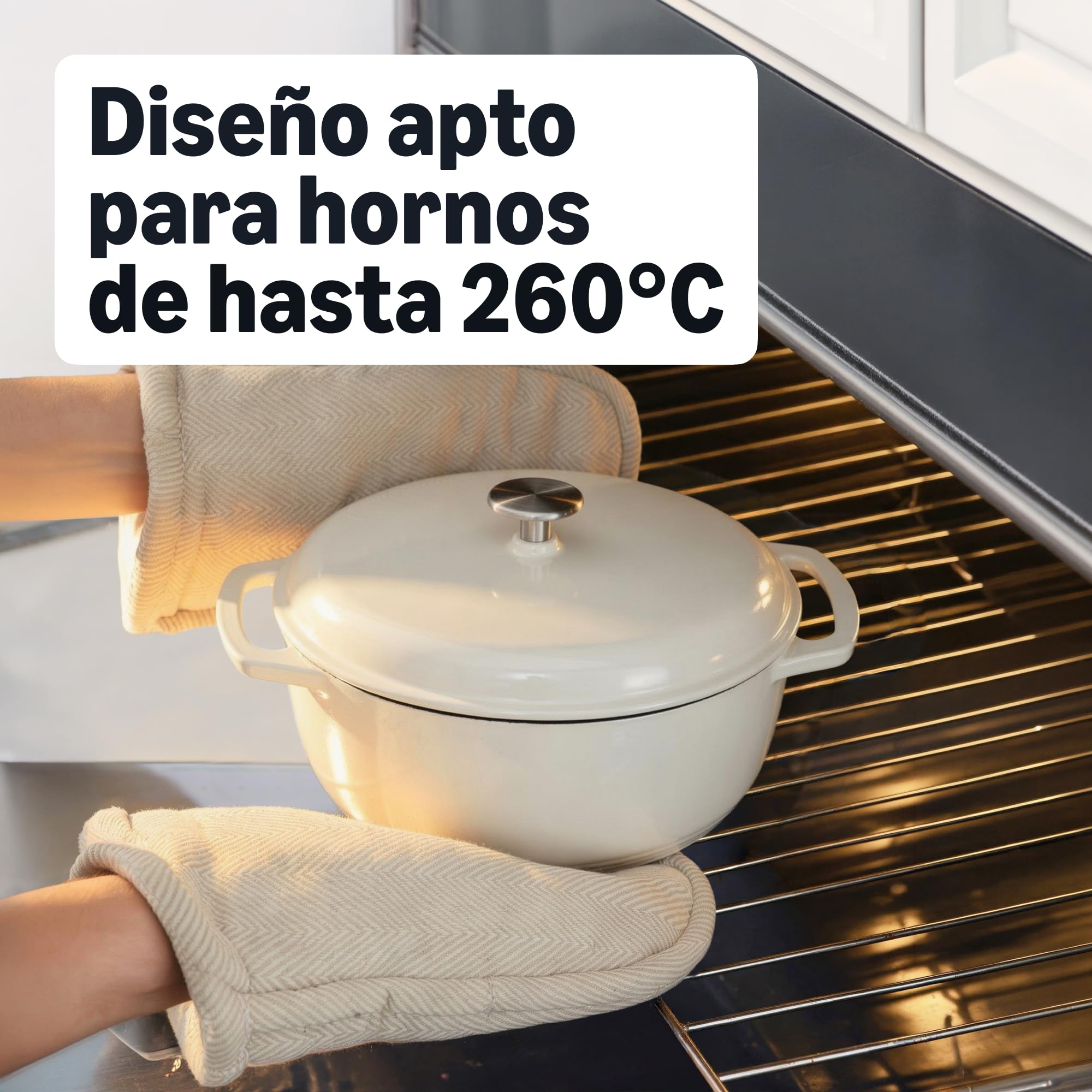 Amazon Basics Cazuela Redonda de Hierro Fundido Esmaltado con Tapa, 4,1 L, Blanco