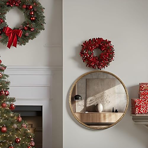 Miniatura 2 de Espejo redondo de baño RD24 pulgadas, color dorado antiguo, espejo de acento con marco de metal, moderno espejo de pared rústico envejecido,