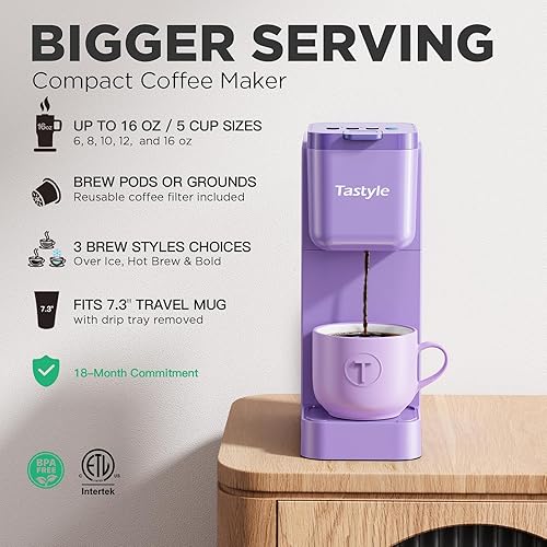 Miniatura 2 de Single Serve Coffee Maker Hot and Iced with Bold Brew, Small Coffee Machine for K Cup and Ground, Fits 7.3'' Travel Mug, Brews up to 16 Oz, 5 Cup