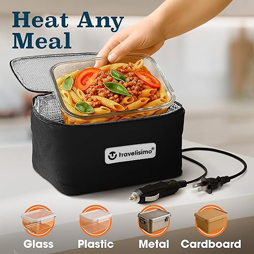 Miniatura 4 de TRAVELISIMO Microondas portátil, Calentador de alimentos portátil para el trabajo y uso doméstico, Fiambrera calentada 12V24V110V, Horno portátil 3