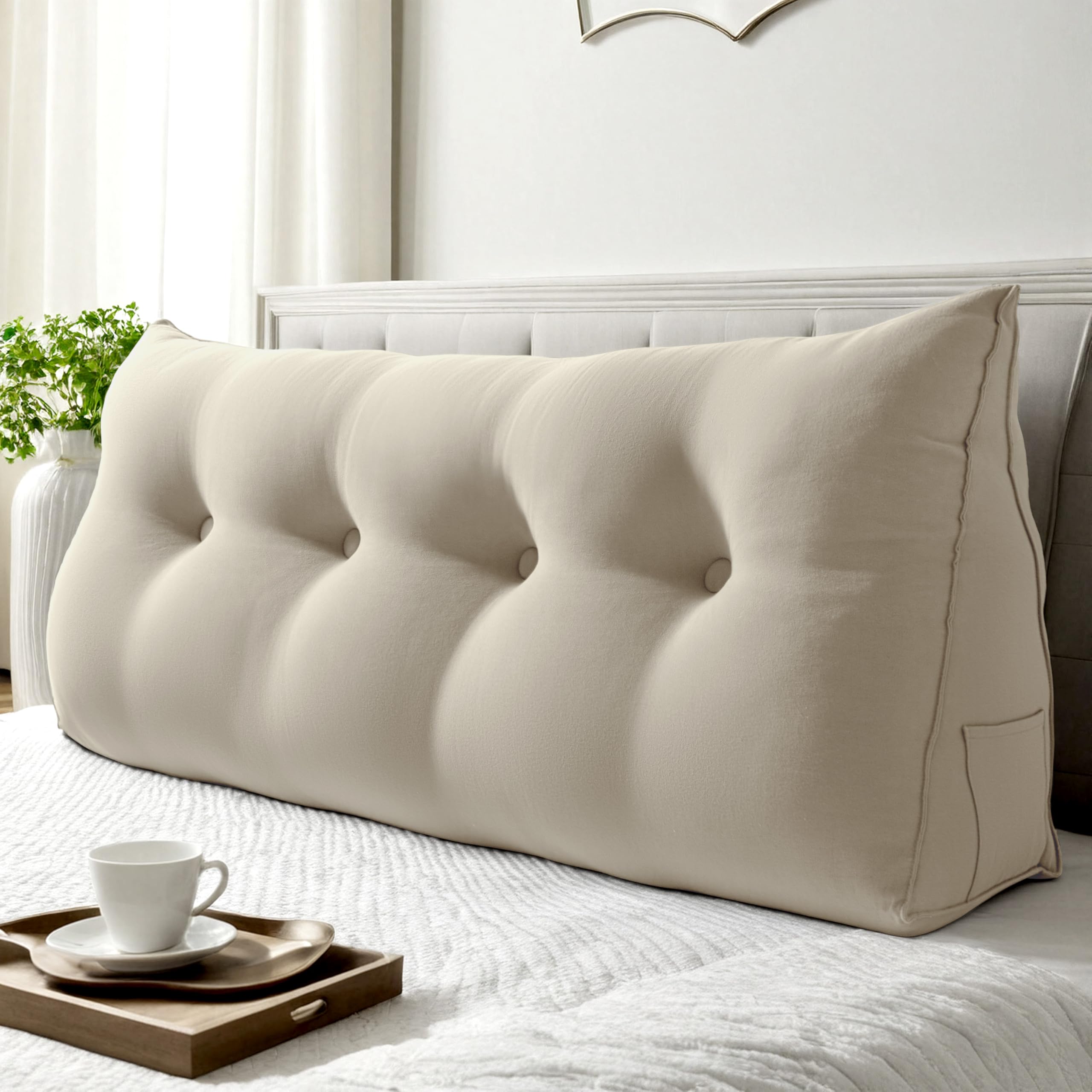 WOWMAX Multifunctional Upholstered Headboard Pillow Full, Natural