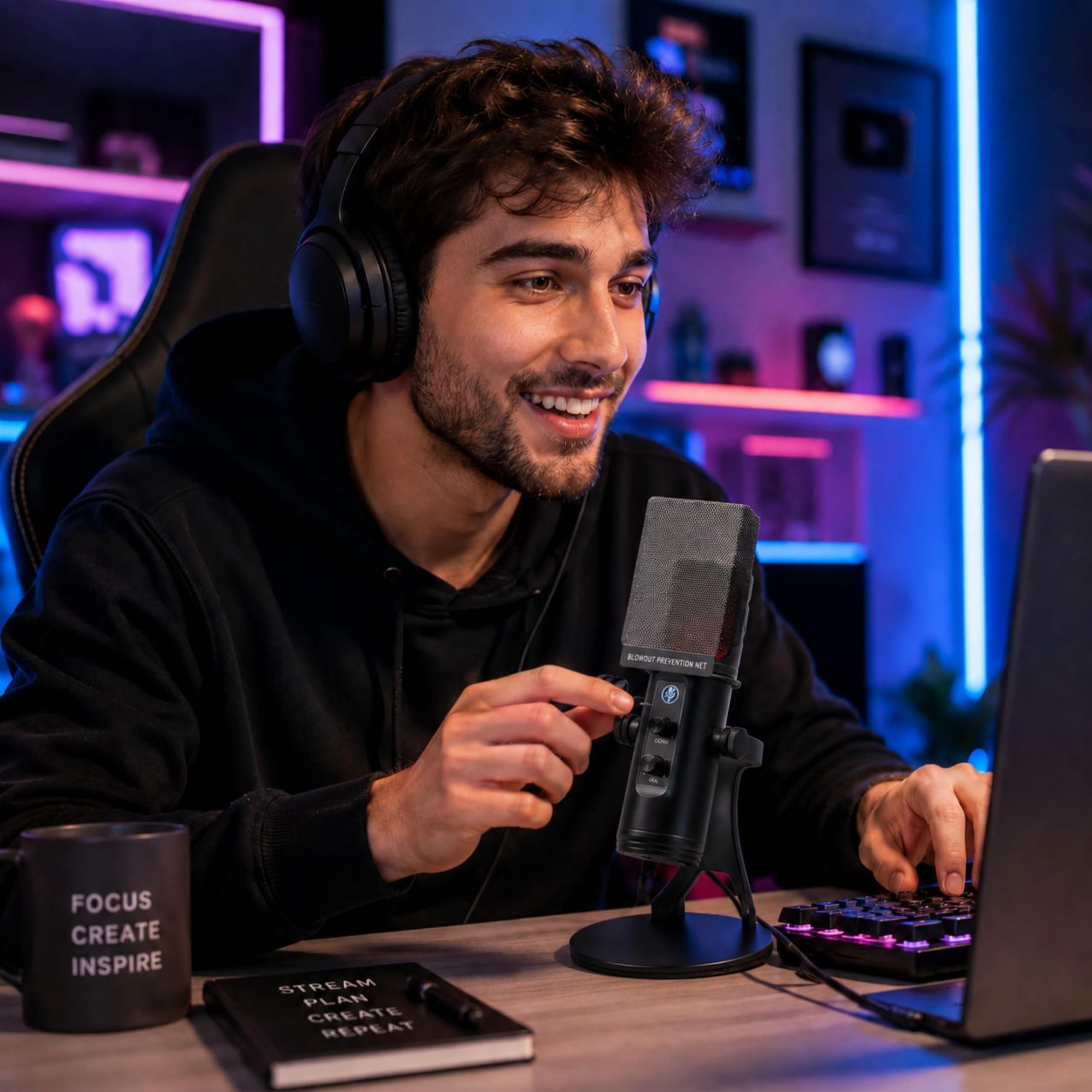 Microphone Condensateur RGB USB PC PS4/PS5 avec Réduction du Bruit