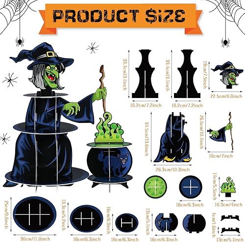 Miniatura 2 de Nuenen Soporte para cupcakes de Halloween, 3 niveles, de cartón, soporte para cupcakes, torre de calabaza, bruja, magdalenas, para regalo,