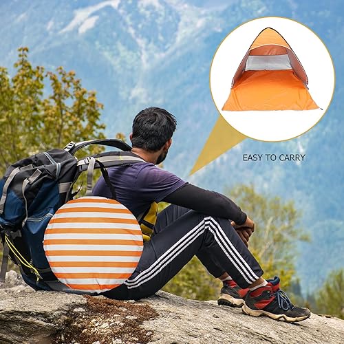 Miniatura 4 de Quick Opening Camping Tent with Striped Pattern UPF Sun Protection Travel Shelter for Persons Lightweight Pop-up Tent for Beach Picnic Outdoor Hiking