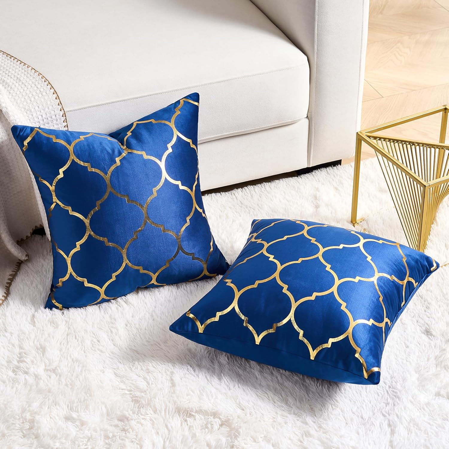 Pack of 2 Gold Velvet Decorative Throw Pillow Covers, 18x18 Navy Blue Pillow Covers Case Luxury Super Soft Decorative Square Cushion Covers Modern Home Decor for Sofa Couch Bedroom Car - Image 6