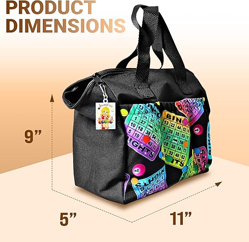 Miniatura 2 de LUCKY LADY DAUBER CO. Bolsas de bingo de neón con bolsillos, bolsa de 6 bolsillos con forro interior y dije de la suerte Sweet on Bingo, bolsas de