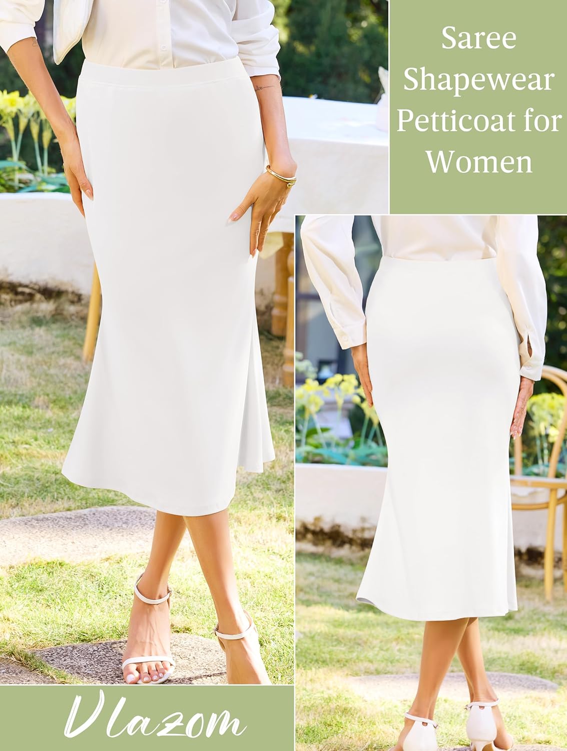 Vlazom Women's Blended Saree Shapewear Petticoat,Spandex Enhanced Shapewear Dress Skirt for Saree S-3XL - Image 2