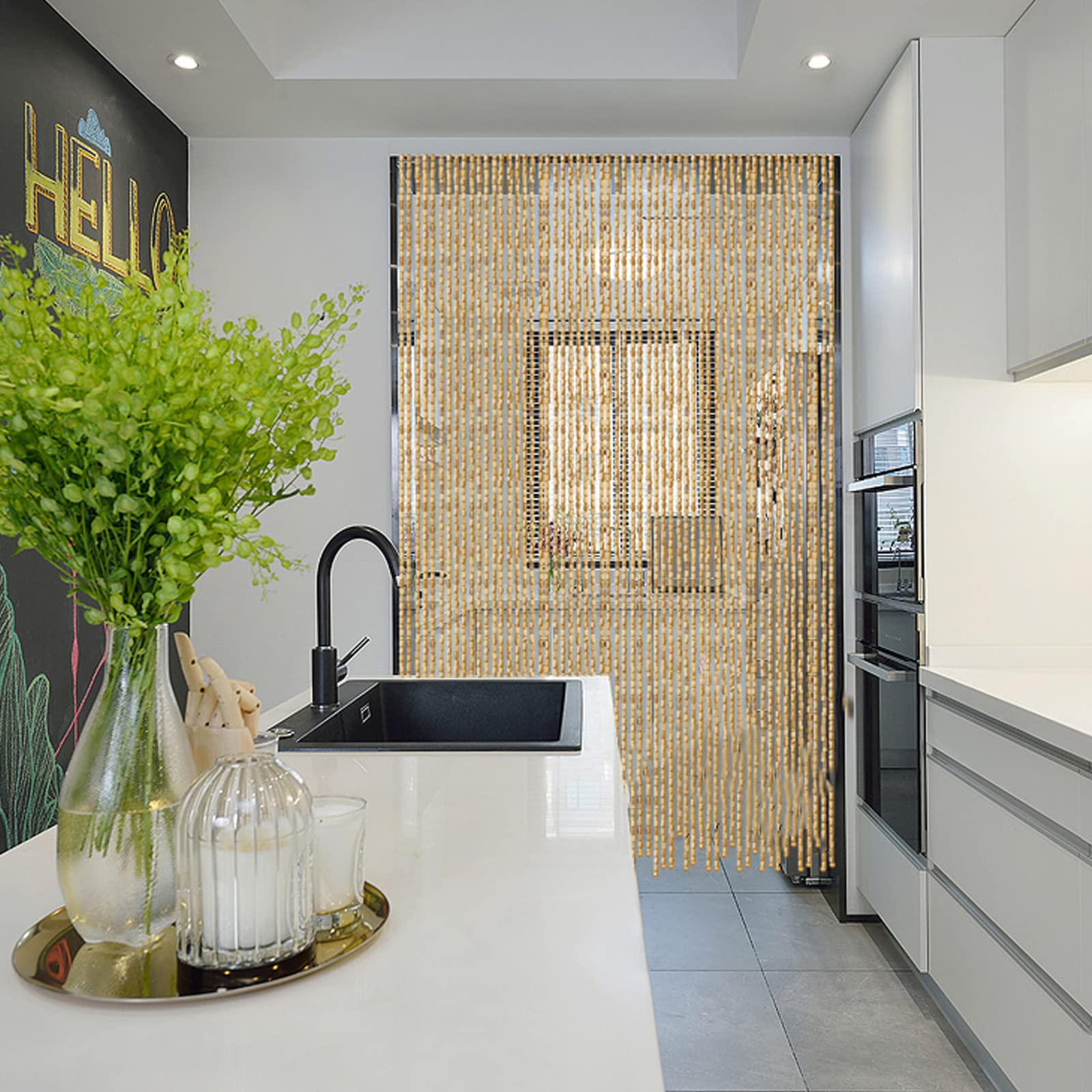 Zasłona na drzwi z drewnianymi koralikami, bambusowa, ręcznie wykonana, wisząca żaluzja na drzwi balkonowe, ochrona przed owadami, do ścianka działowa, regulowana, 80 x 100 cm (80 sznurów))