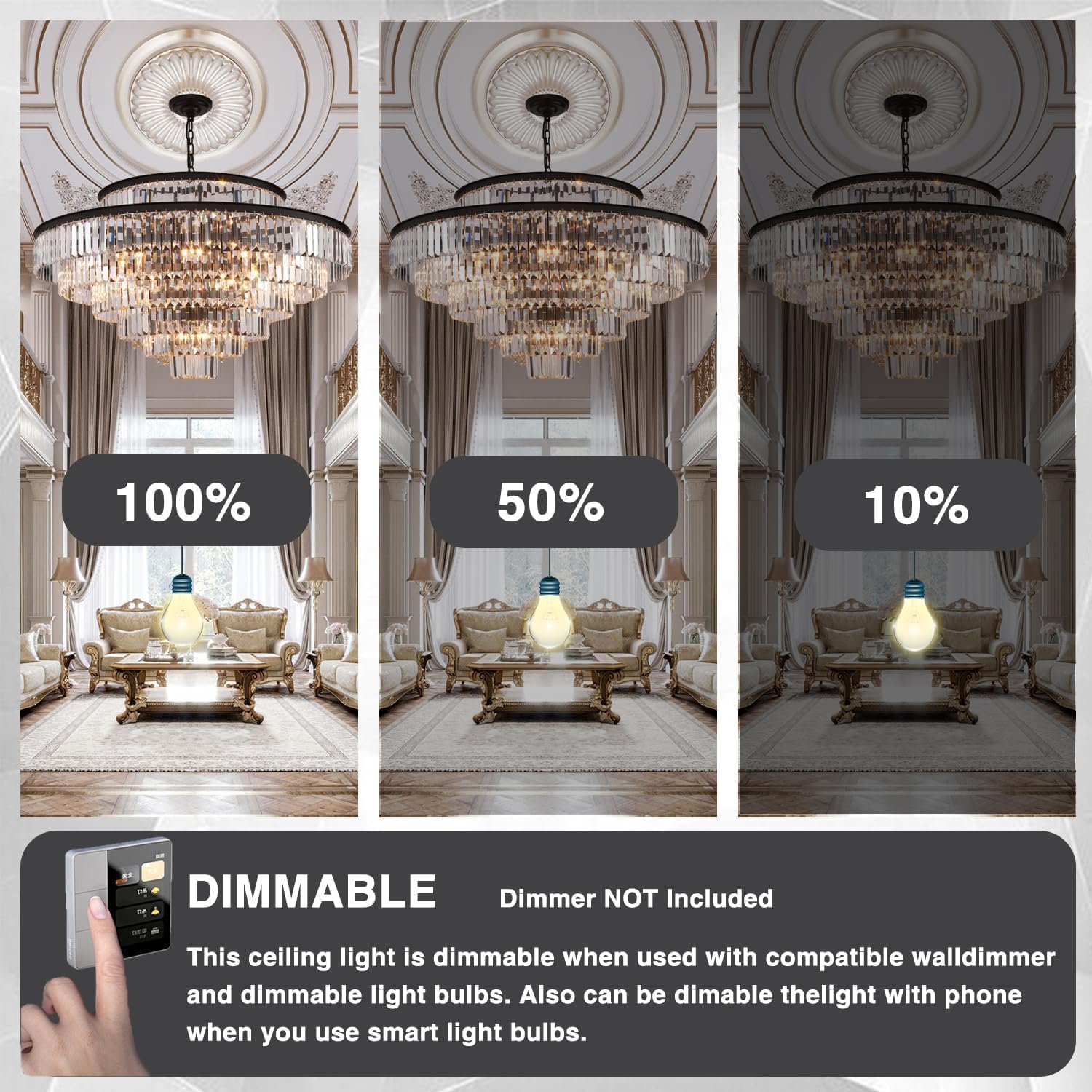 Crystal Chandelier 7-Tier Luxury Pendant Lights Fixture Hanging Adjustable for Dining Room Living Room Dia 39 Inch-Black