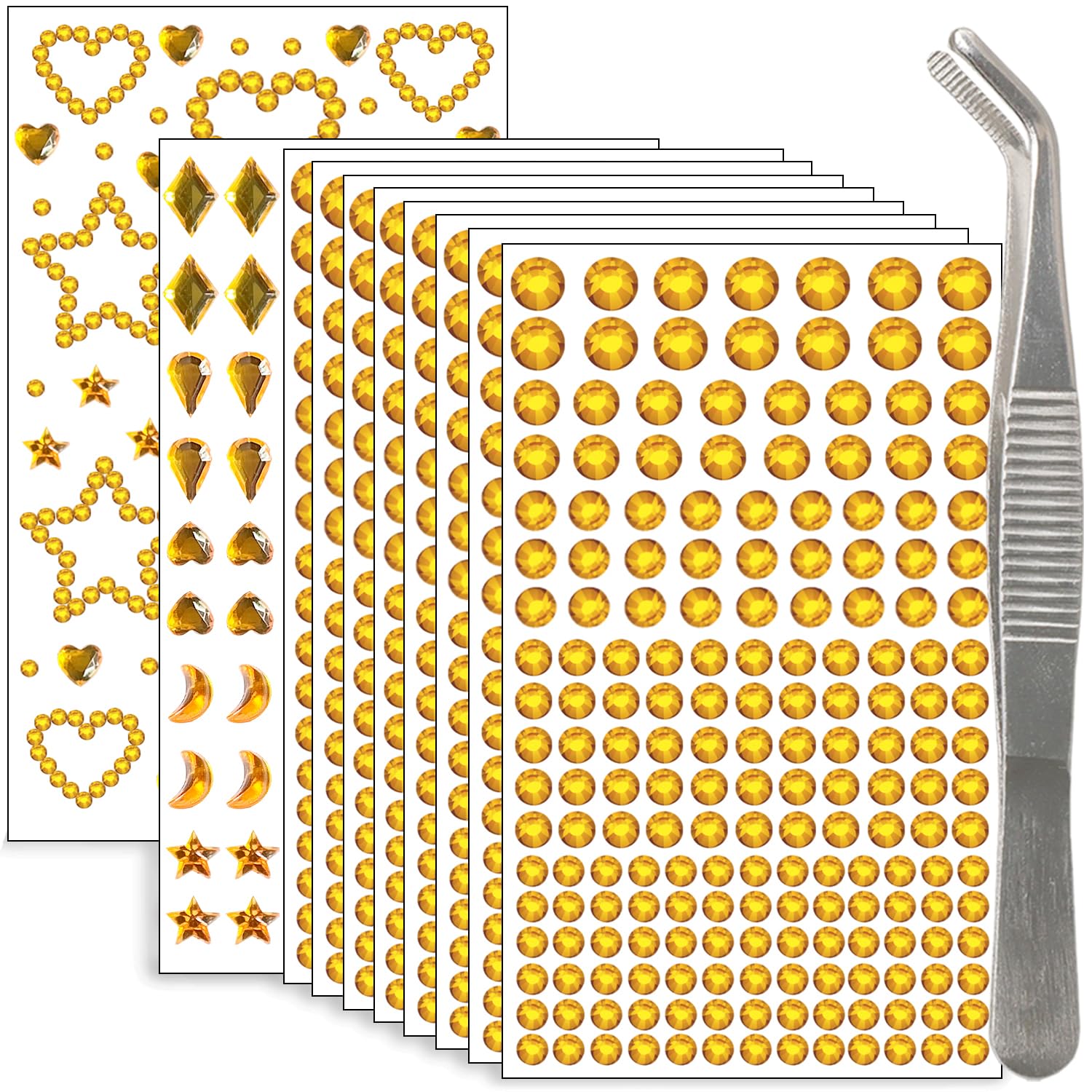 NIACONN 1760 Pcs Gold Yellow Face Gems Jewels Self-Adhesive Rhinestones