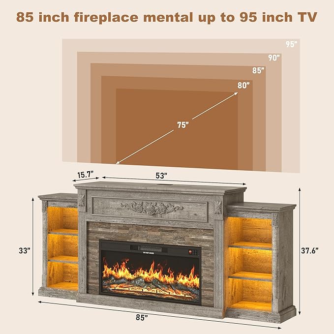 Chimenea Eléctrica Hlivelood 85" con Repisa, Centro de Entretenimiento miniatura 3