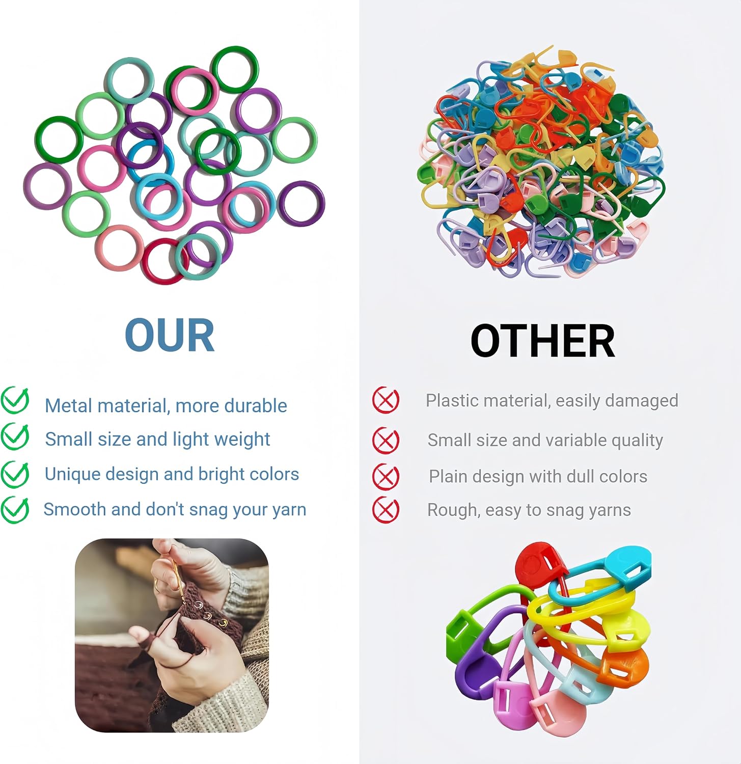 Wonafa 50Pcs Round Metal Stitch Markers,Metal Colorful Crochet Stitch Markers,with Storage Box for Crocheting Clothing Tag DIY Craft Project (Orbicular-50Pcs)