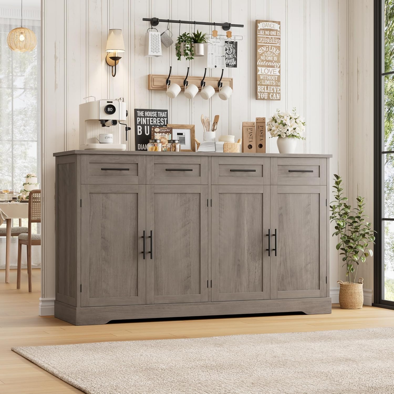 HOSTACK 60-inch Large Buffet Sideboard used as a coffee bar