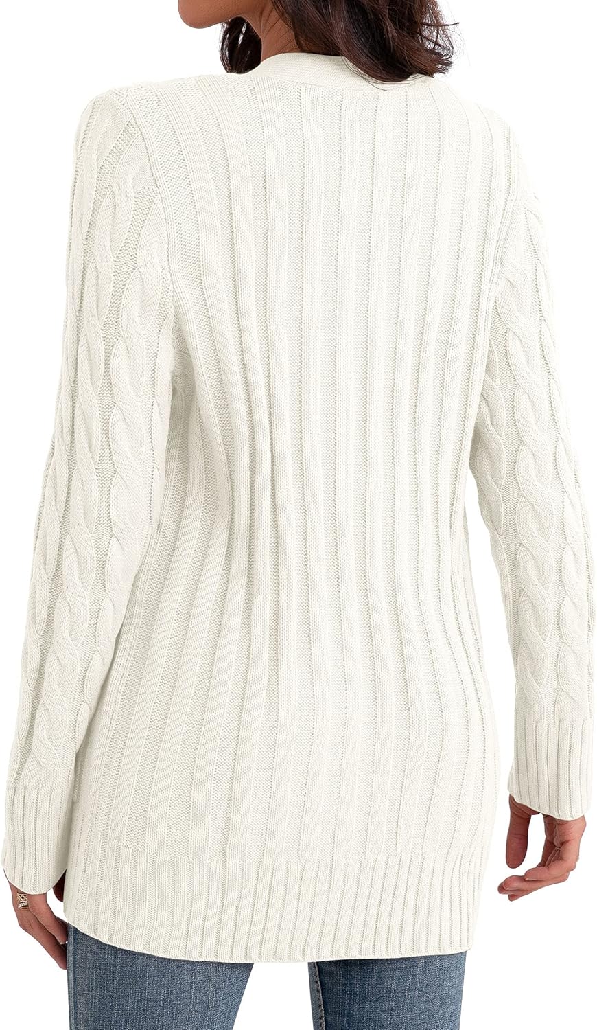 GRECERELLE Women's Long Sleeve Loose Knit Cable Open Front Button Down Cardigan Sweater Outerwear Coat with Pockets - Image 2